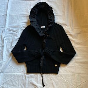 Valentino sweater cardigan jumper. Adorable black zip up hoodie with ruffle.Sz 2